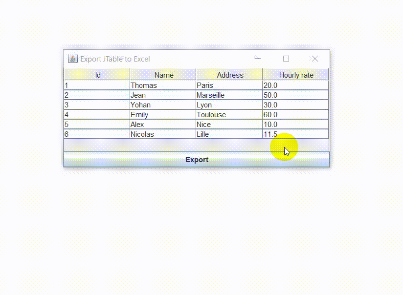 display in tabular format java