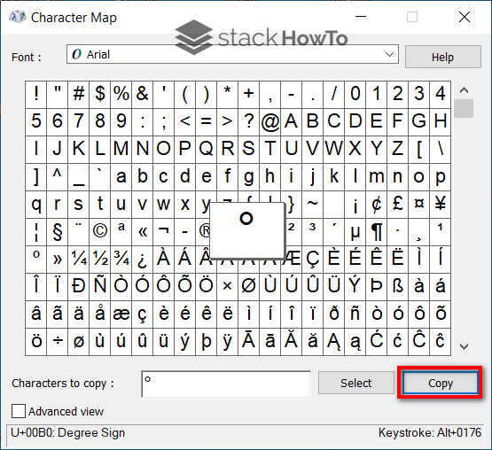 degree symbol in word document